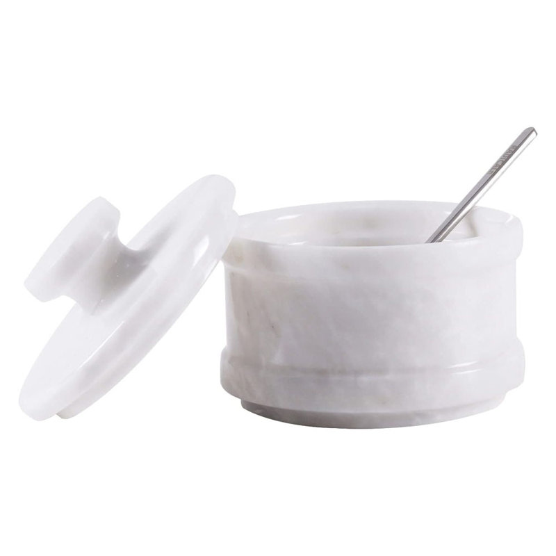 Salière faite à la main avec cuillère, Blanc / Blanc