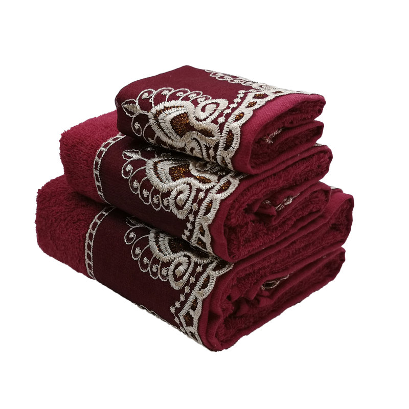 Ensemble de serviettes 100% coton 3 pièces Carli, Rouge