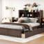 Lit plateforme pleine grandeur avec tablettes coulissantes, lit gigogne simple et 2 tiroirs, espresso-124438681