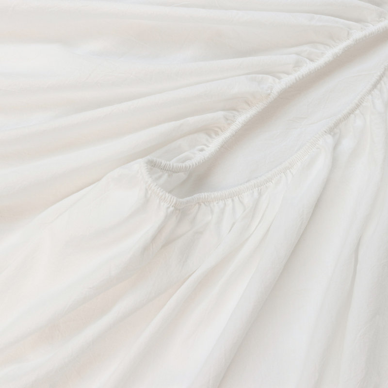 BESTOUCH Fitted Sheet 100% Washed Cotton Linen Feel Easily Fits Deep Pockets, Queen Fitted Sheet, Off-White