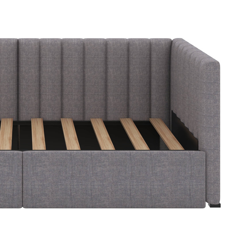 Lit de jour simple tapissier avec 2 tiroirs de rangement, Gris