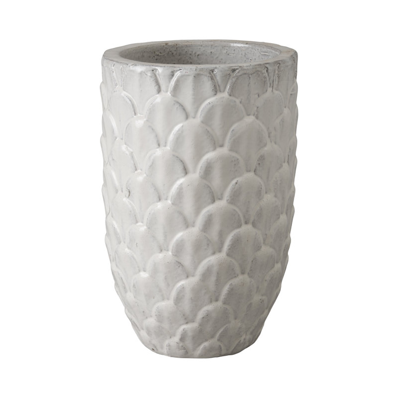 Handmade Ceramic Pot Planter, 19" H x 12.5" W x 12.5" D, Antique White
