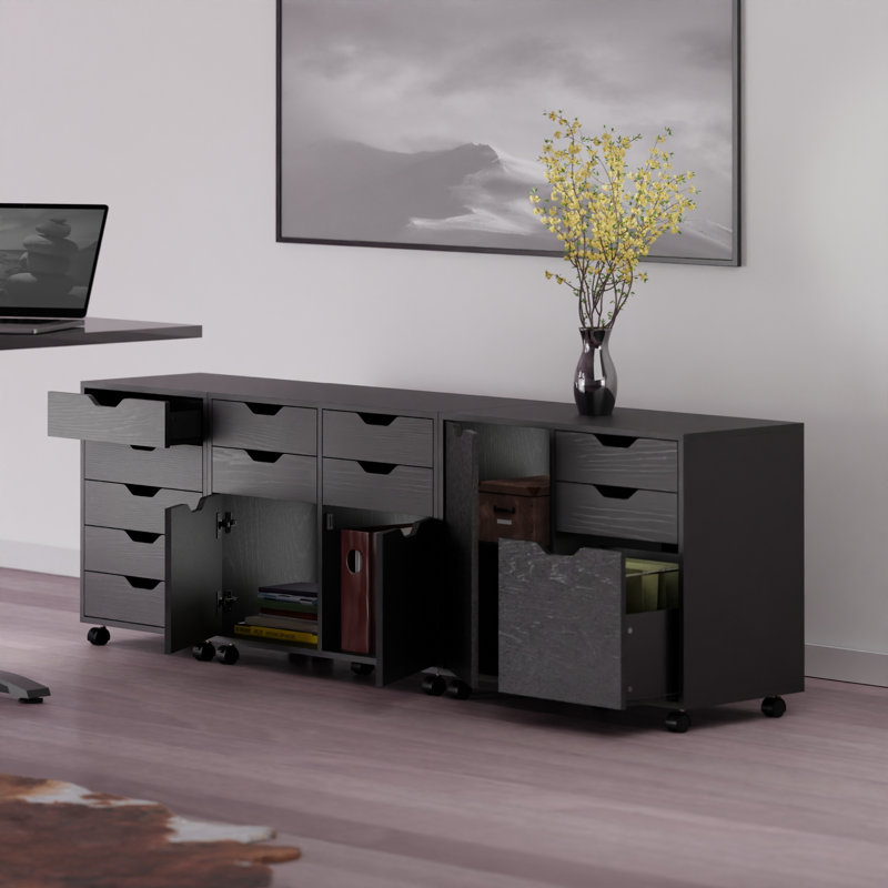 Halifax 3-pc Cabinet Set With File Drawer, Black