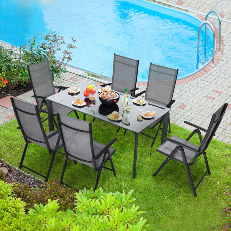 Garden Chairs, Foldable High-backed Chair, Adjustable Aluminium Balcony Chair, 7-level Adjustable Backrest, Weatherproof, Rustproof, Up To 120 Kg, Outdoor Dining Chair