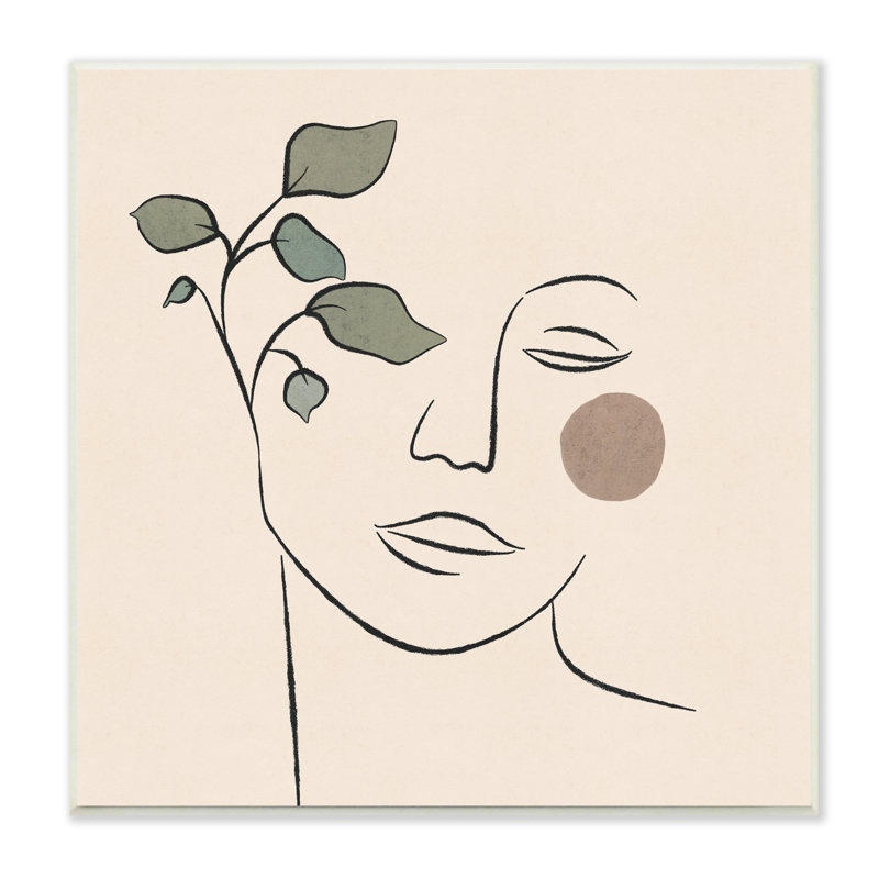 Doux visage féminin, dessin abstrait, plante soleil noir, estampe numérique, art texturé par JJ Design House LLC