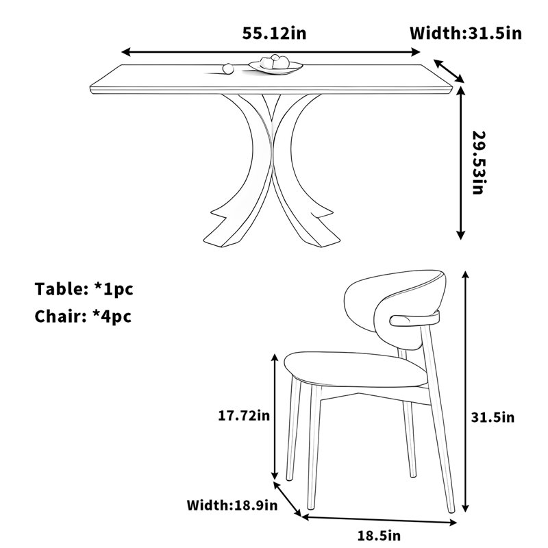Table de salle à manger Rock, H 29,53 po x L 55,12 po x l 31,5 po