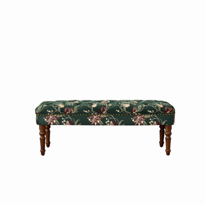 Banc capitonné de style européen avec pieds en bois tourné, repose-pieds rembourré américain pour chambre et espace de vie principal (VERT)