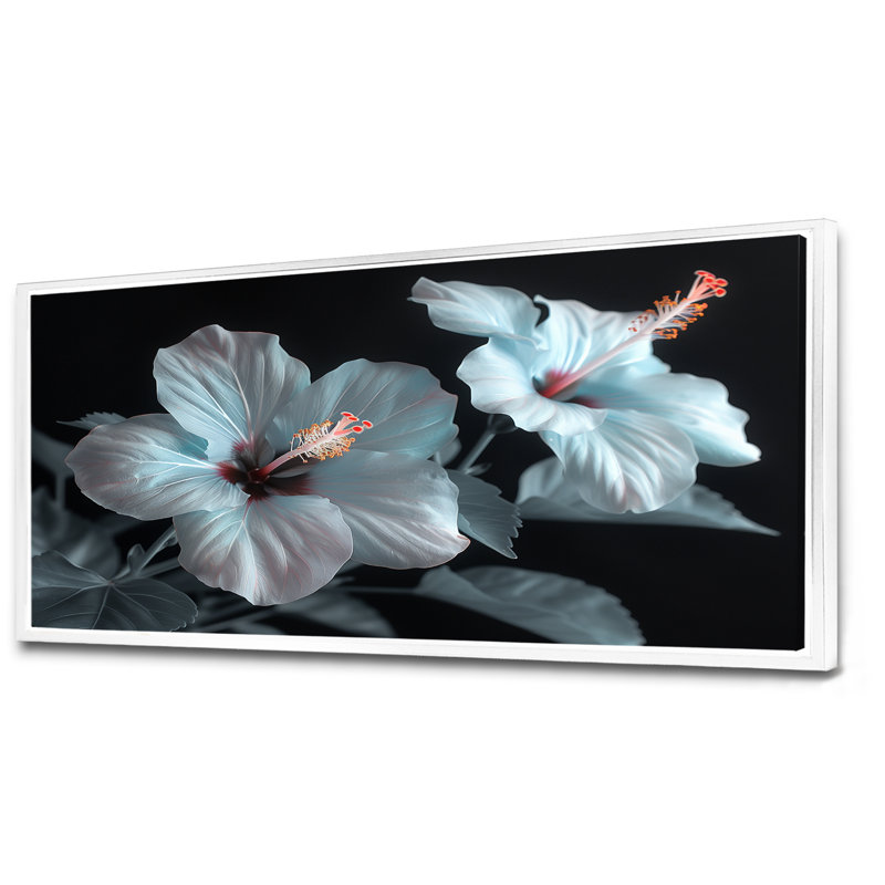 Hibiscus blanc et rose transparent - art mural hibiscus, Cadre flottant blanc, H 28 po x l 60 po