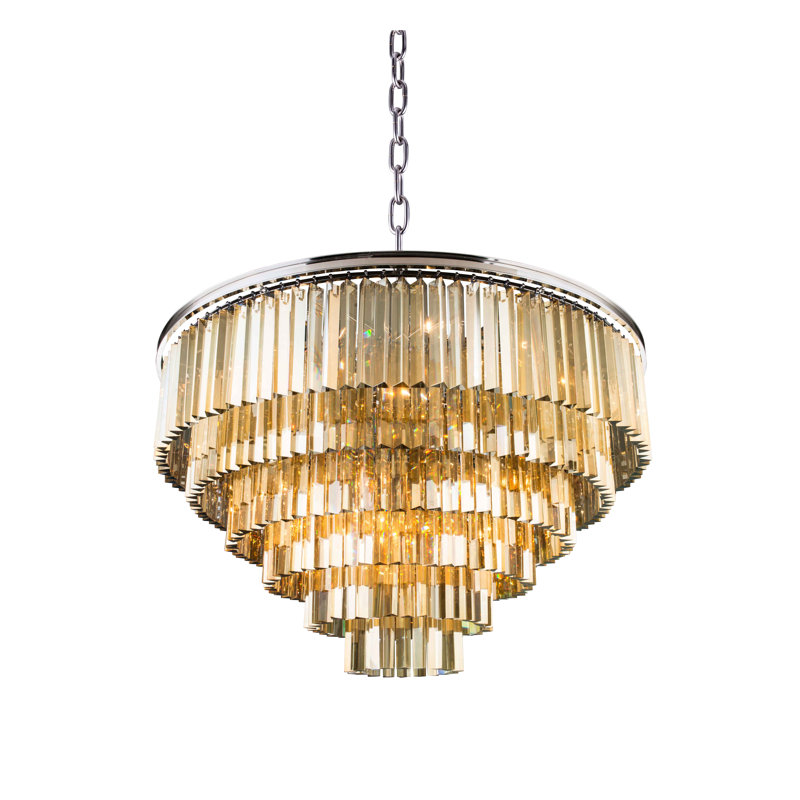 Yazmin 10 - Light Tiered Chandelier, Polished Nickel, Golden Teak (Smoky)