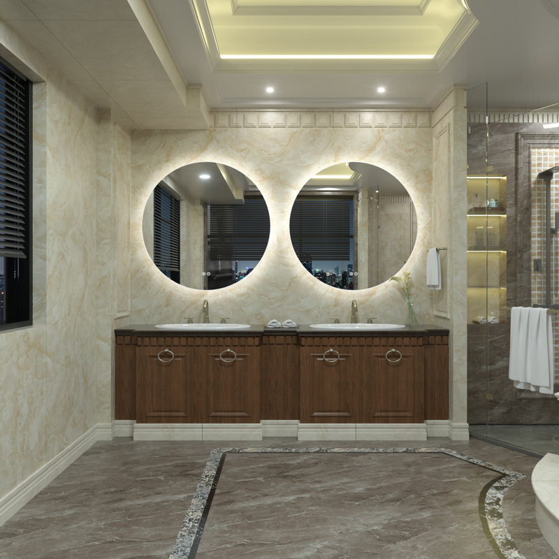 Aevar Simple & Modern Back LED Lighted Anti-fog Round Bathroom/Vanity Mirror, 32" x 32"
