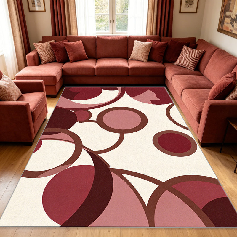 Abstract Circles Red area rugs for Living Room, Soft and Comfortable, Suitable for all seasons, easy to maintain, machine washable Indoor floor mat, Under Table Farmhouse suitable for Bedroom, Dining Room, Study,  Balcony, Home Decor Patio