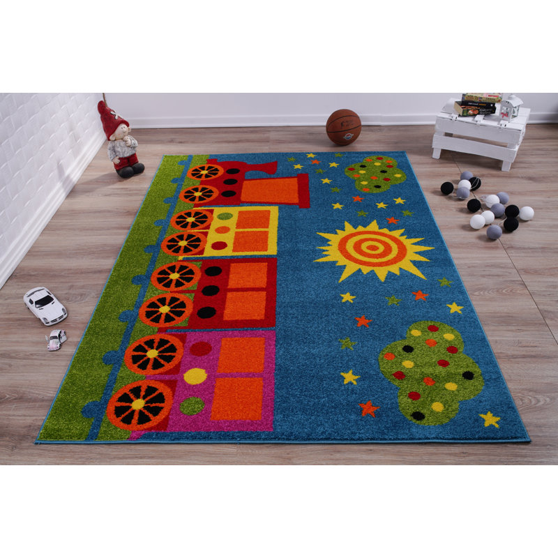 Tapis bleu / vert Kindig, Rectangle 3 pi 11 po x 5 pi 3 po