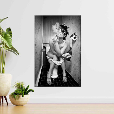 Printed Canvas Wall Art: Elegant Sexy Woman in Toilet Decor,1P Wrapped Canvas