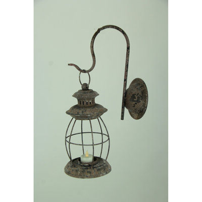 Applique murale de style lanterne rustique en métal noir et brun pour bougies chauffe-plat ou votives - H 16,25 po x L 9,5 po x l 5 po