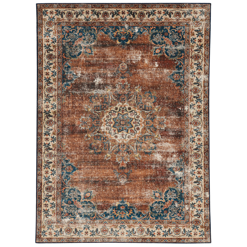 Chyanna Machine Washable Russet and Ivory Area Rug, Rectangle 2' x 3'
