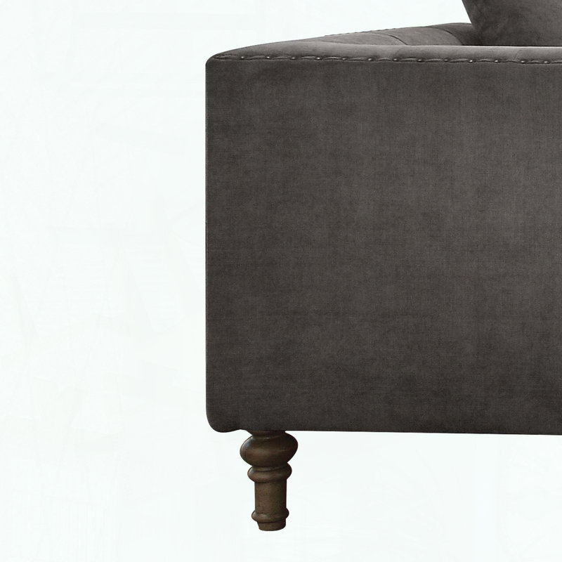 Fauteuil d'appoint en velours gris avec coussin décoratif