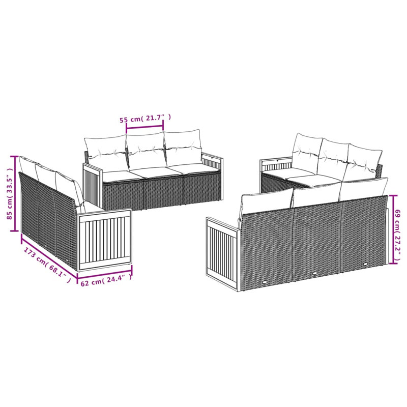  Ensemble de canapé de jardin gris, Gris foncé