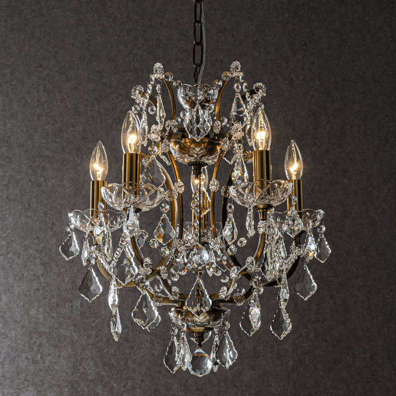 Kimitra 5-light W18" French Chic Candlestick Crystal Empire Chandelier In Antique Gold