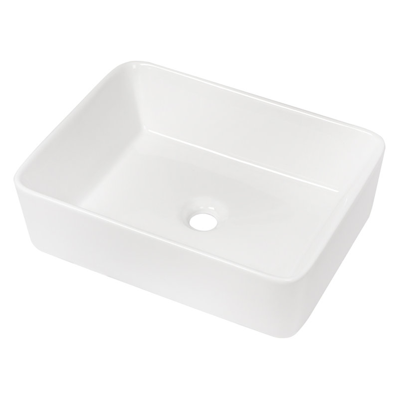 19"X15" White Ceramic Rectangular Vessel Bathroom Sink, White