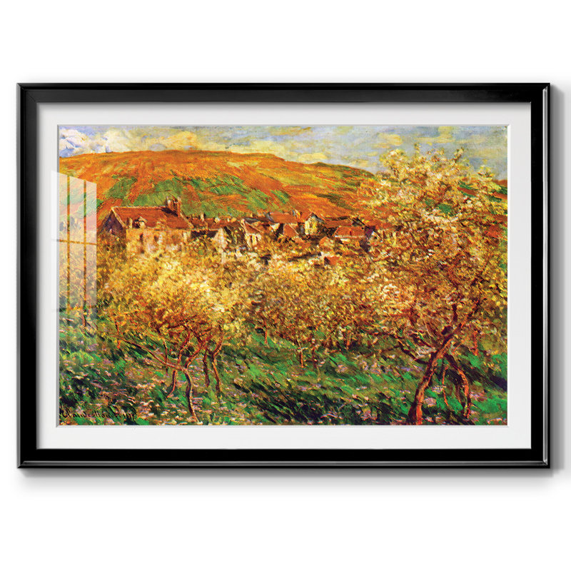 «Blooming Apple Trees» encadré sur papier par Claude Monet, Noir, H 30 po x l 44 po x P 1,5 po