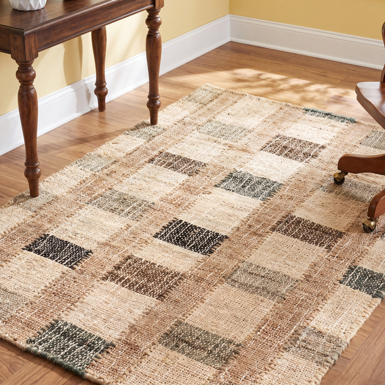 Mosaic Blue Hand-Woven Geometric Jute Rug, Rectangle 10' x 14'