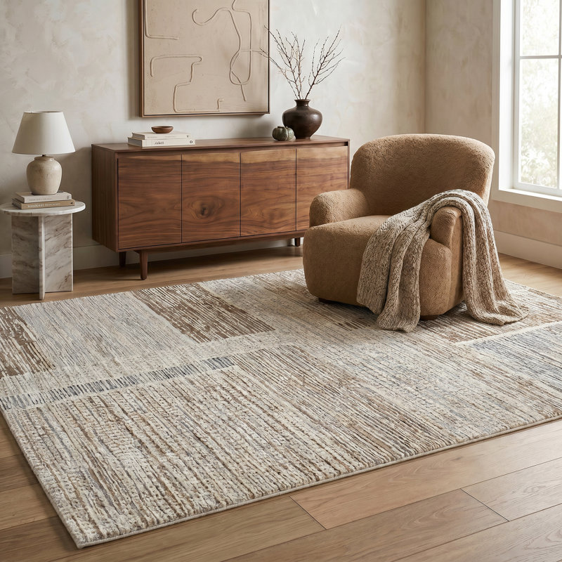 Rug Branch Nira 8' x 11' (7'10" x 10'10") Beige/Brown Abstract Indoor Area Rug, Contemporary, Medium Pile, Stain-Resistant Carpet - Living Room, Bedroom, Dining Room, and Kitchen