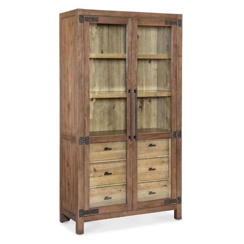 Rustic Lighted Pecky Hickory and White Oak Display Cabinet