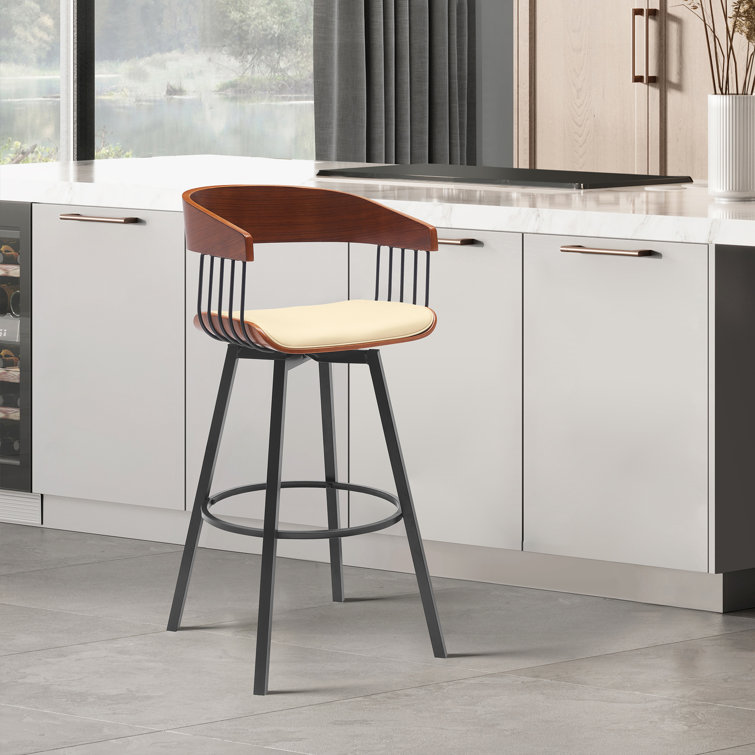 Lynnox Swivel Counter or Bar Height Upholstered Stool with Arms