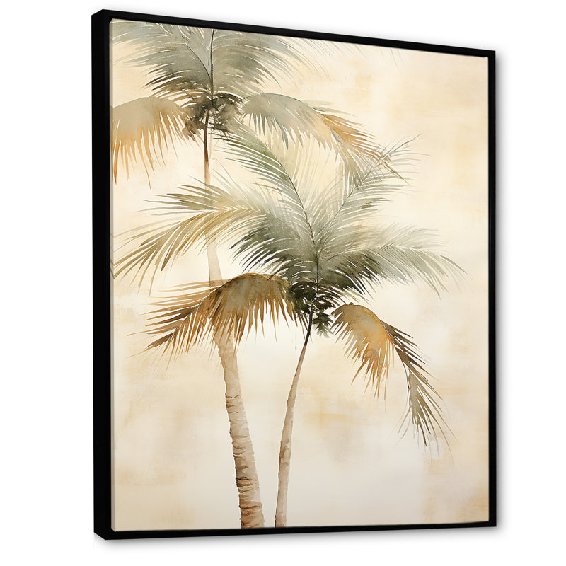 Rétro palmiers tropicaux rétro sur toile, Cadre flottant noir, H 32 po x l 16 po x P 1 po