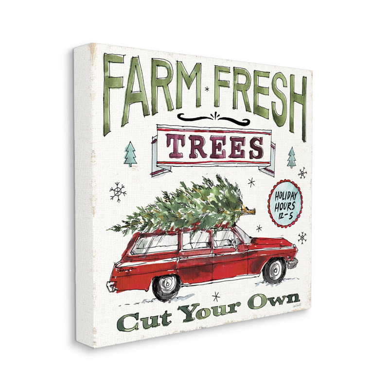 «Farm Fresh Trees», affiche de Noël rétro sur plaque «Station Wagon» par Anne Tavoletti, H 17 po x l 17 po x P 1,5 po