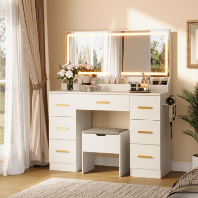 Tocador avec amplificateur et éclairage à DEL réglables - 8 amplis-cajones - 3 modes de lumière et de luminosité réglables - Enchufe intégré - Parfait pour le sommeil ou le vestiaire - Couleur blanc