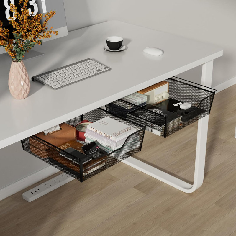 Ensemble de 2 paniers de rangement sous le bureau, organisateur en maille métallique avec plateau coulissant coulissant
