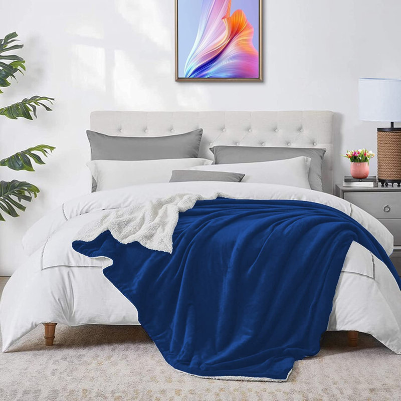 Sherpa Throw Blanket, Ultra Soft Plush Fleece, Blue, 130" W x 150" L