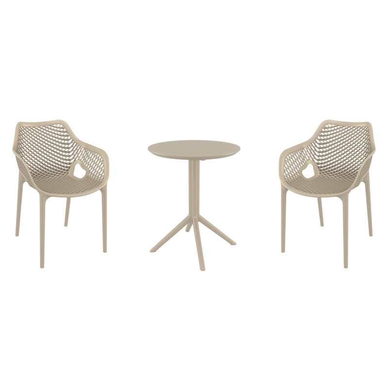 Ensemble bistro pour 2 personnes avec chaises ouvertes empilables Farrah, Taupe