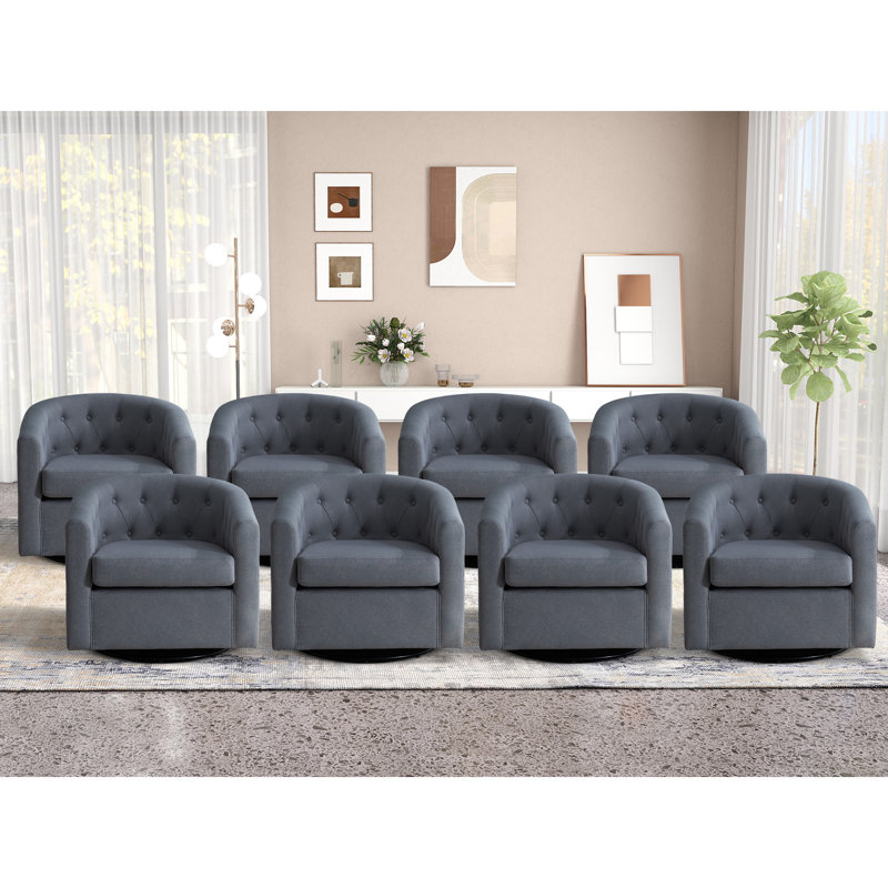  Palopo 29.5" Wide Modern Linen Upholstered Swivel Tufted Recessed Arms Accent Chair (Set of 8), Gray Linen