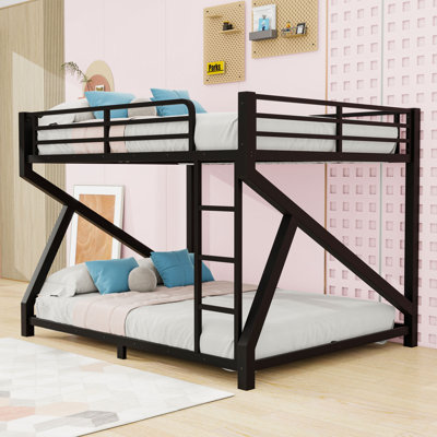 Metal Bunk Bed with Reinforced Slats, Guardrails and Built-In Ladder