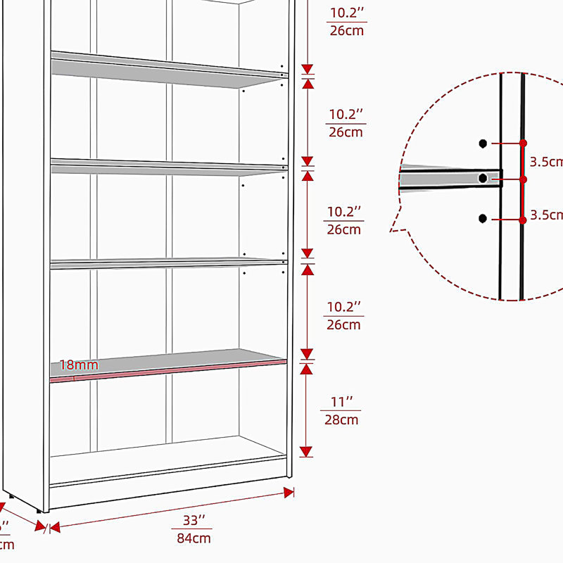 Bibliothèque 5 niveaux, (5 tablettes) H 59,8 po x l 33 po x P 11,6 po, Black