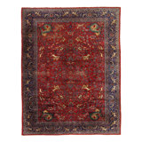 Tapis rouge / bleu / beige en coton / laine 9 pi 6 po x 11 pi 9 po Waltrude