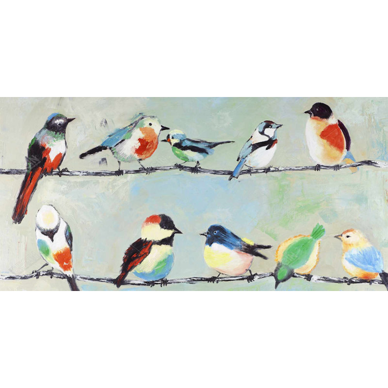 Small Abstract Colorful Birds - Orange Bird Framed Canvas Decor