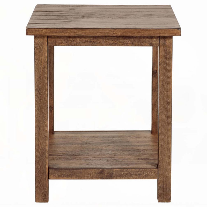 Table de bout en bois brun vieilli avec tablette Castleton, Brun délavé
