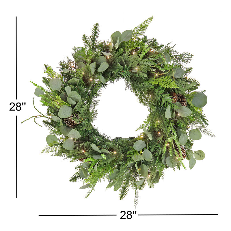28'' Green Eucalyptus and Pine Cone Lighted Christmas Wreath