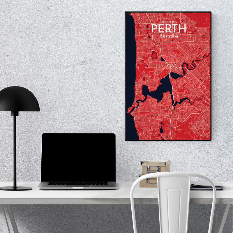 «Perth City Map», impression, Rouge / Bleu marine, H 36 po x l 24 po