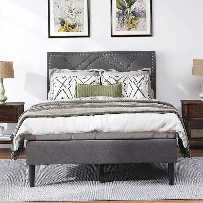 Tête de lit robuste en lin avec rangement silencieux et rangement sous le lit, sans sommier tapissier, Double