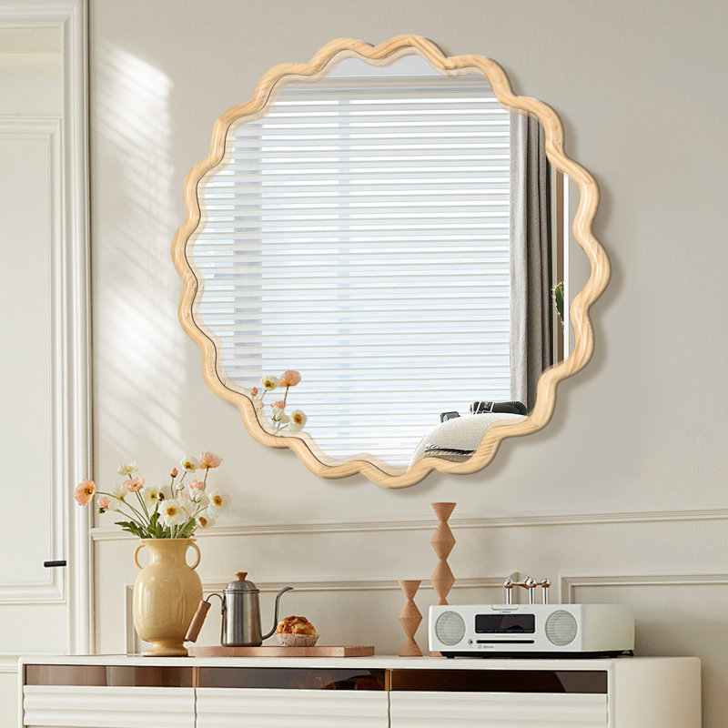 Miroir décoratif moderne à rebord ondulé moderne, 42x42, Naturel