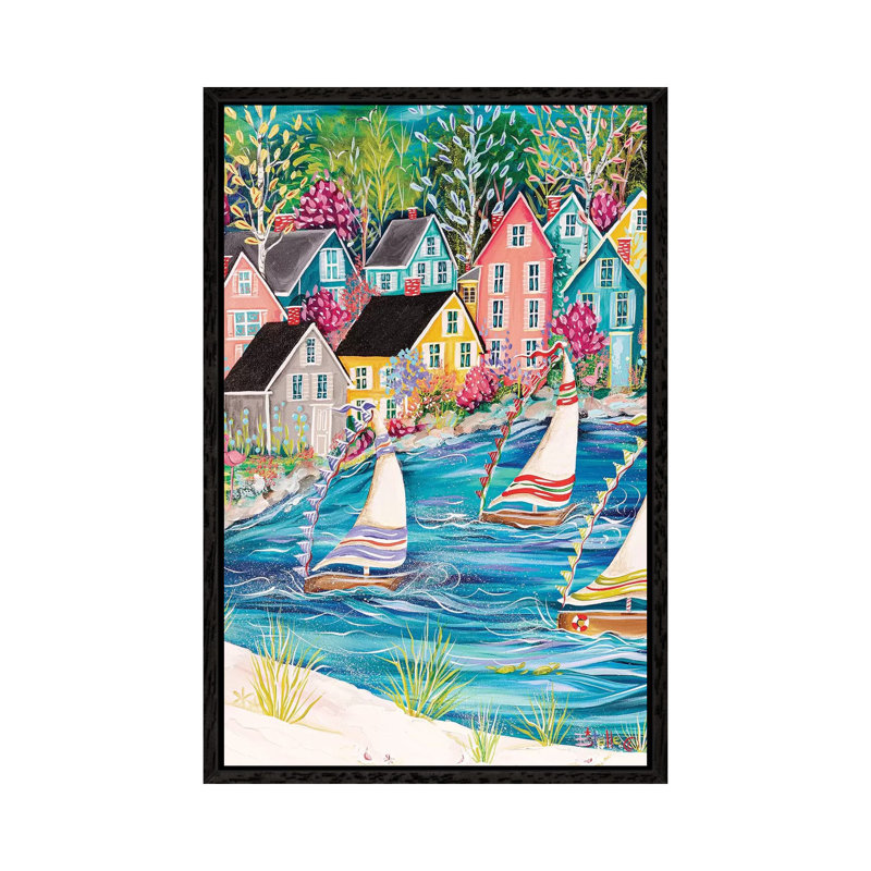 Coastal Life by Estelle Grengs - Painting on Canvas, Black Framed, 152.4cm H x 101.6cm W x 3.81cm D