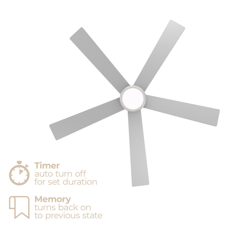 Ventilateur de plafond intelligent à 5 pales de 52 po Vantage 2700K-6000K, Nickel brossé et bois patiné