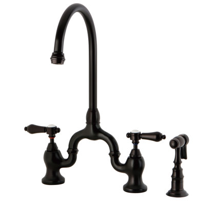 Kingston Brass Heirloom Two-Handle 3-Hole Deck Mount Bridge Kitchen Faucet with Brass Side Sprayer