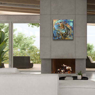 «Iguana - Spirit Of Contenment» par Carol Cavalaris, art mural sur toile, 12 po x 12 po
