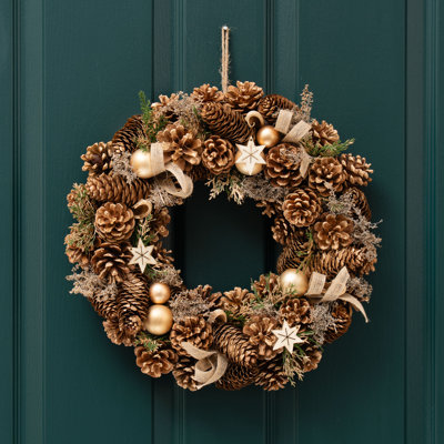 41cm Golden Wreath with cones