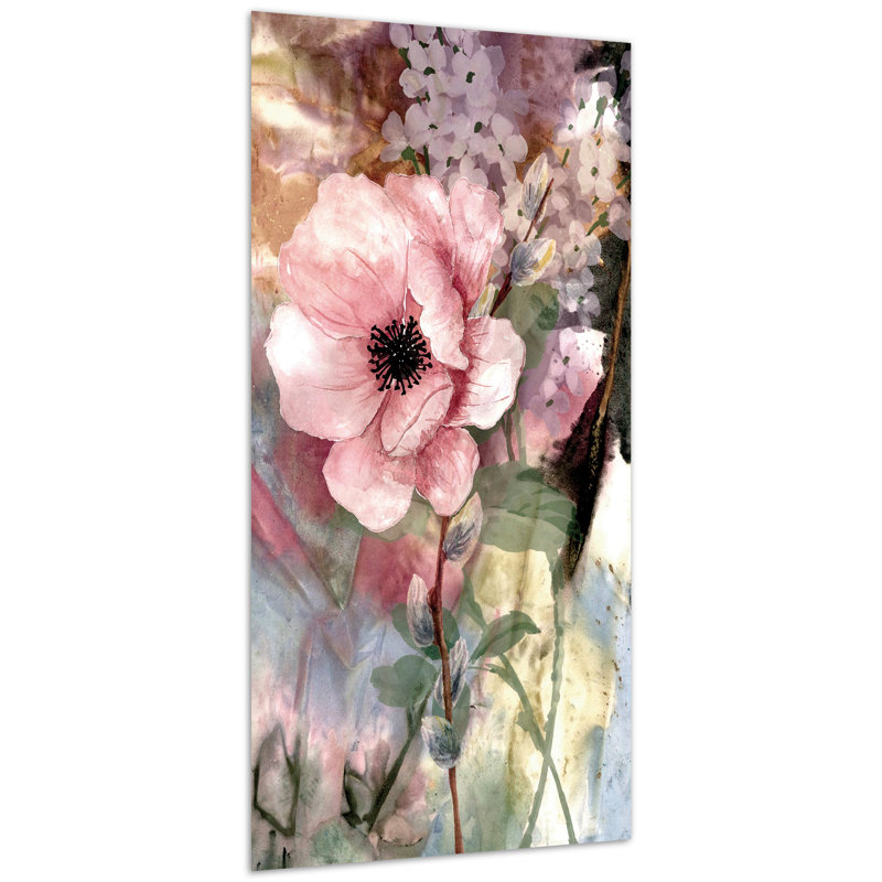«Pastel Fleur II», art mural en verre trempé inversé sans cadre